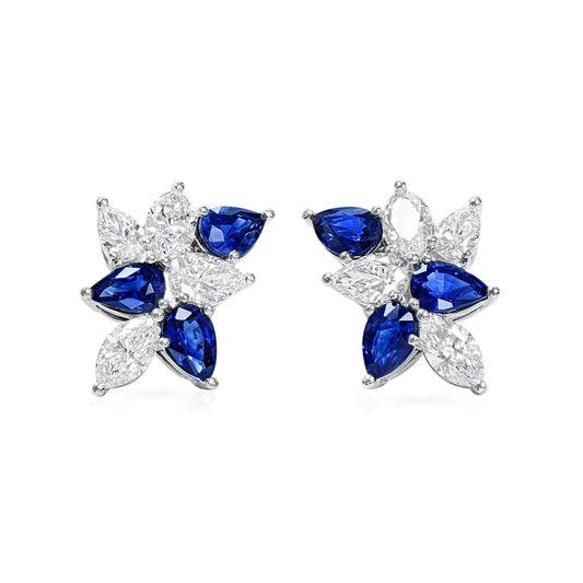 18K White Gold Statement Earrings With 3.14 TCW Pear Shape Natural Sapphire, GIA Certified