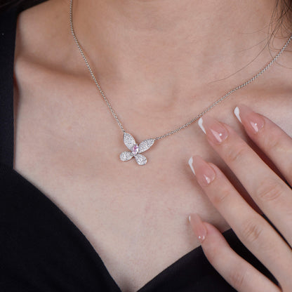 18K White & Rose Gold Statement Necklace With 0.25 TCW Pink Marquise Shape Natural Diamond, GIA Certified