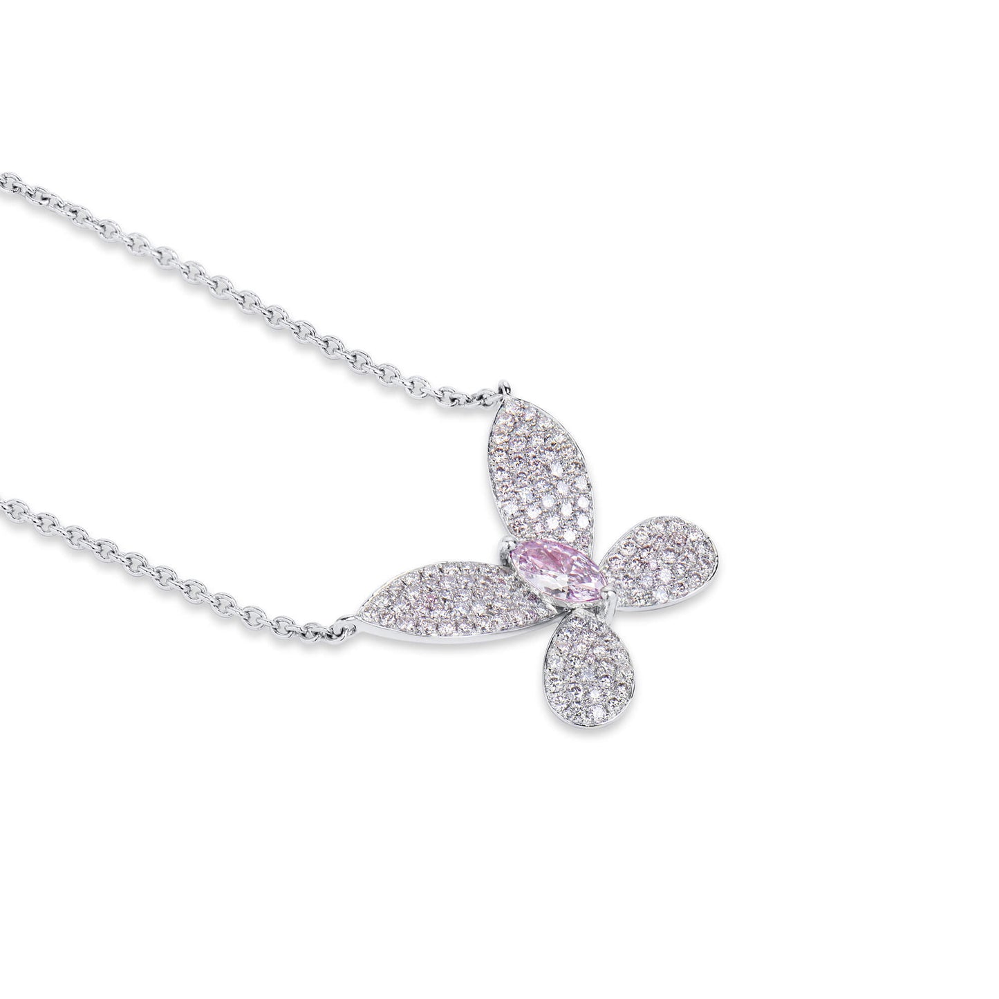 18K White & Rose Gold Statement Necklace With 0.25 TCW Pink Marquise Shape Natural Diamond, GIA Certified