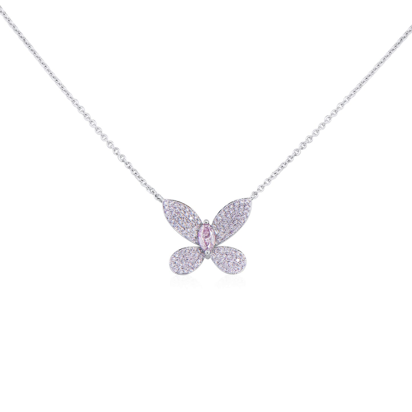 18K White & Rose Gold Statement Necklace With 0.25 TCW Pink Marquise Shape Natural Diamond, GIA Certified