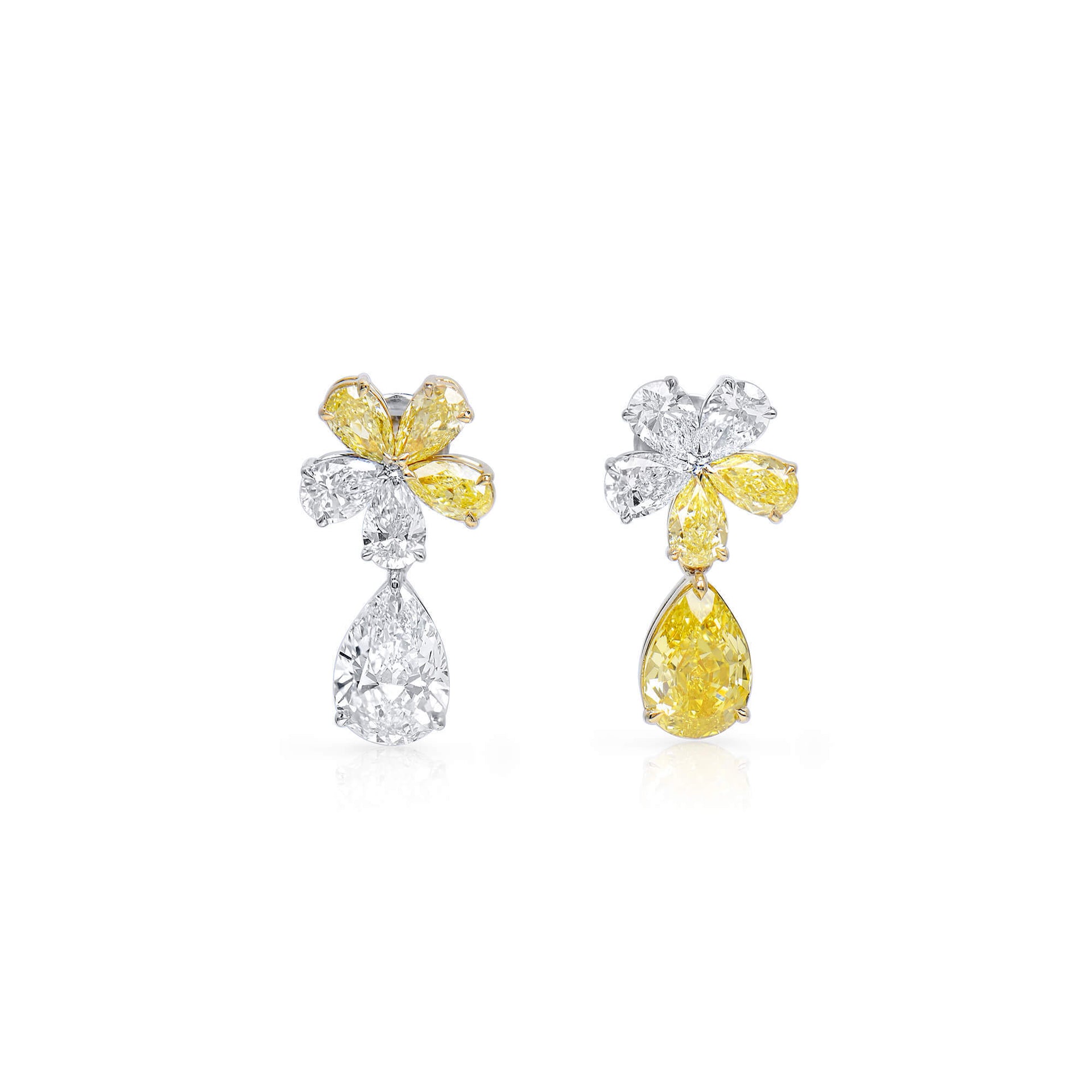 18K White & Yellow Gold Statement Earrings With 3.06 TCW Multicolor Pear Shape Natural Diamond, GIA Certified