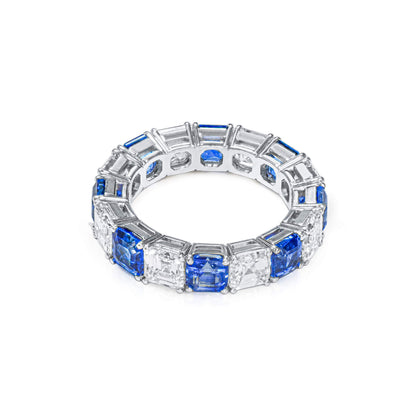 18K White Gold Statement Ring With 4.94 TCW Asscher Shape Natural Sapphire, GIA Certified