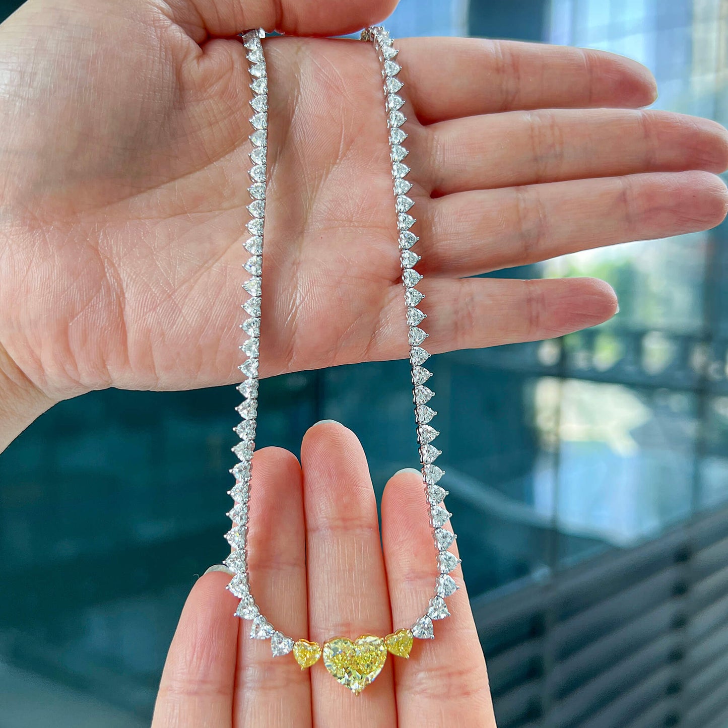 18K White & Yellow Gold Statement Necklace With 3.82 TCW Yellow Heart Shape Natural Diamond, GIA Certified