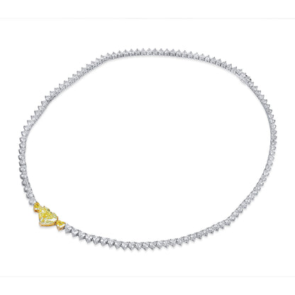18K White & Yellow Gold Statement Necklace With 3.82 TCW Yellow Heart Shape Natural Diamond, GIA Certified
