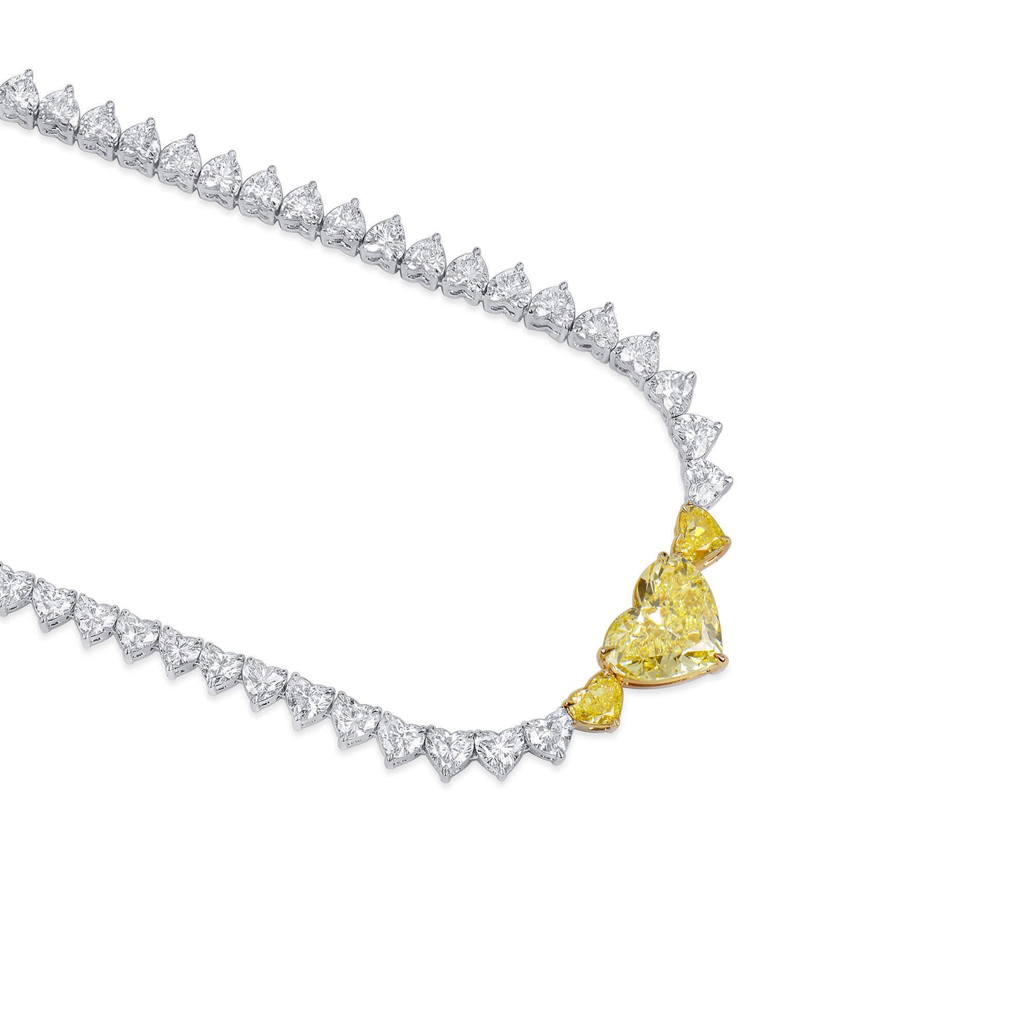 18K White & Yellow Gold Statement Necklace With 3.82 TCW Yellow Heart Shape Natural Diamond, GIA Certified