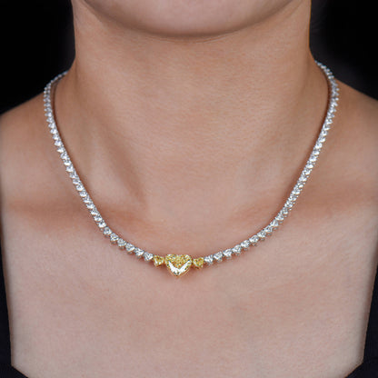 18K White & Yellow Gold Statement Necklace With 3.82 TCW Yellow Heart Shape Natural Diamond, GIA Certified