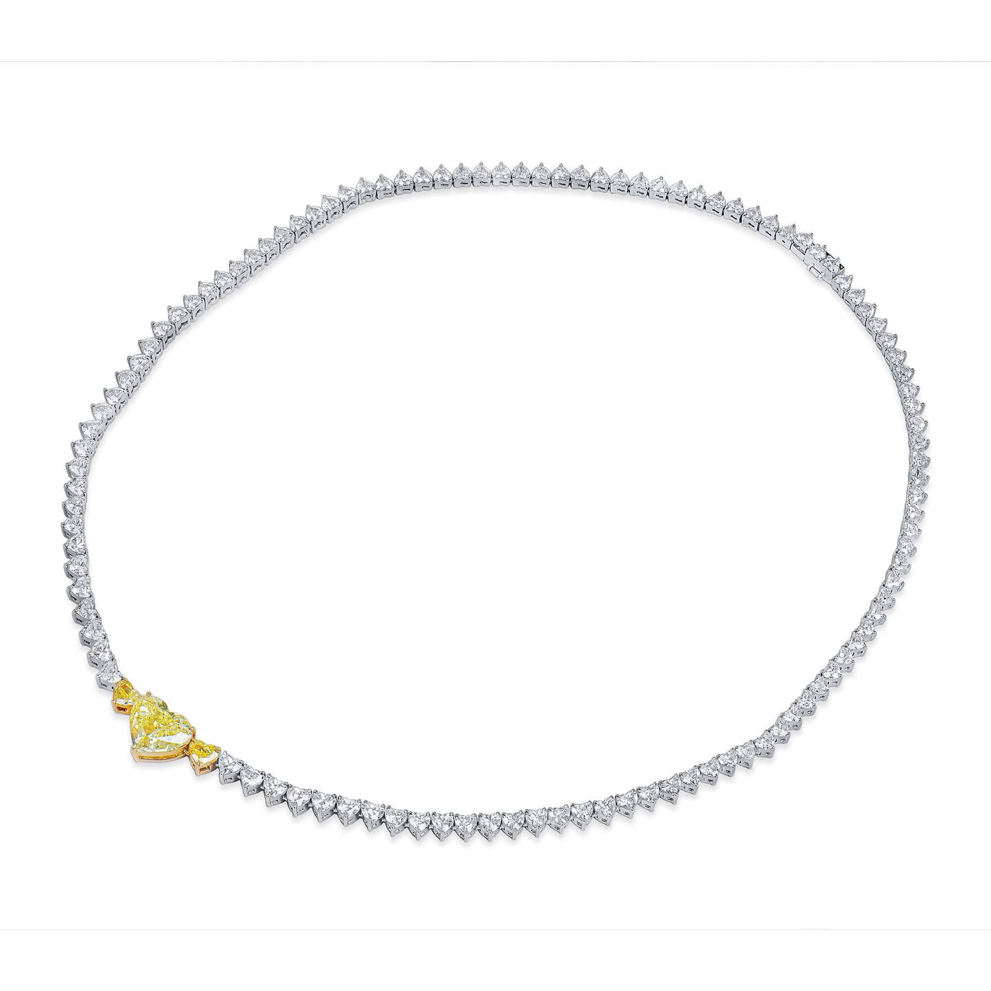 18K White & Yellow Gold Statement Necklace With 3.82 TCW Yellow Heart Shape Natural Diamond, GIA Certified