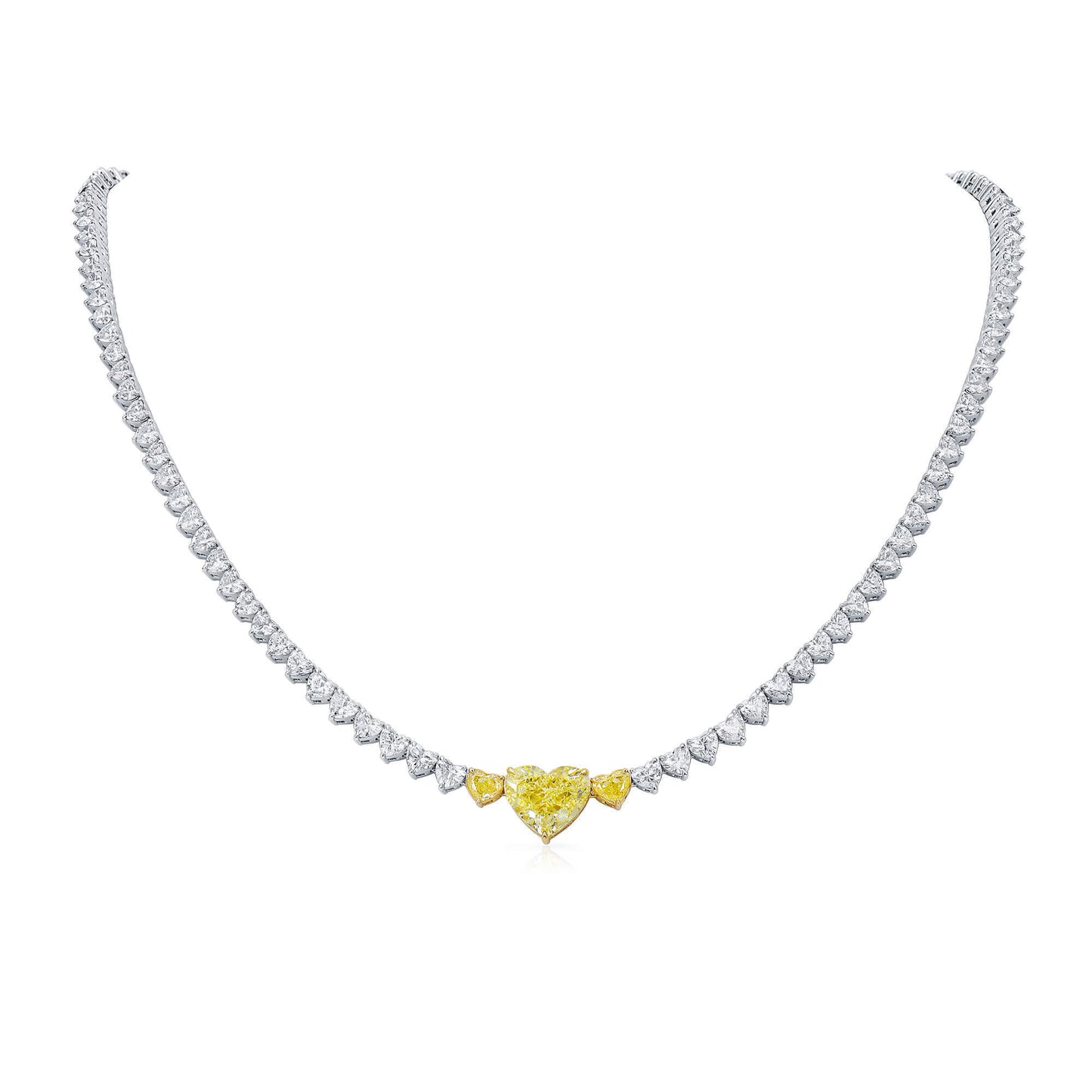 18K White & Yellow Gold Statement Necklace With 3.82 TCW Yellow Heart Shape Natural Diamond, GIA Certified