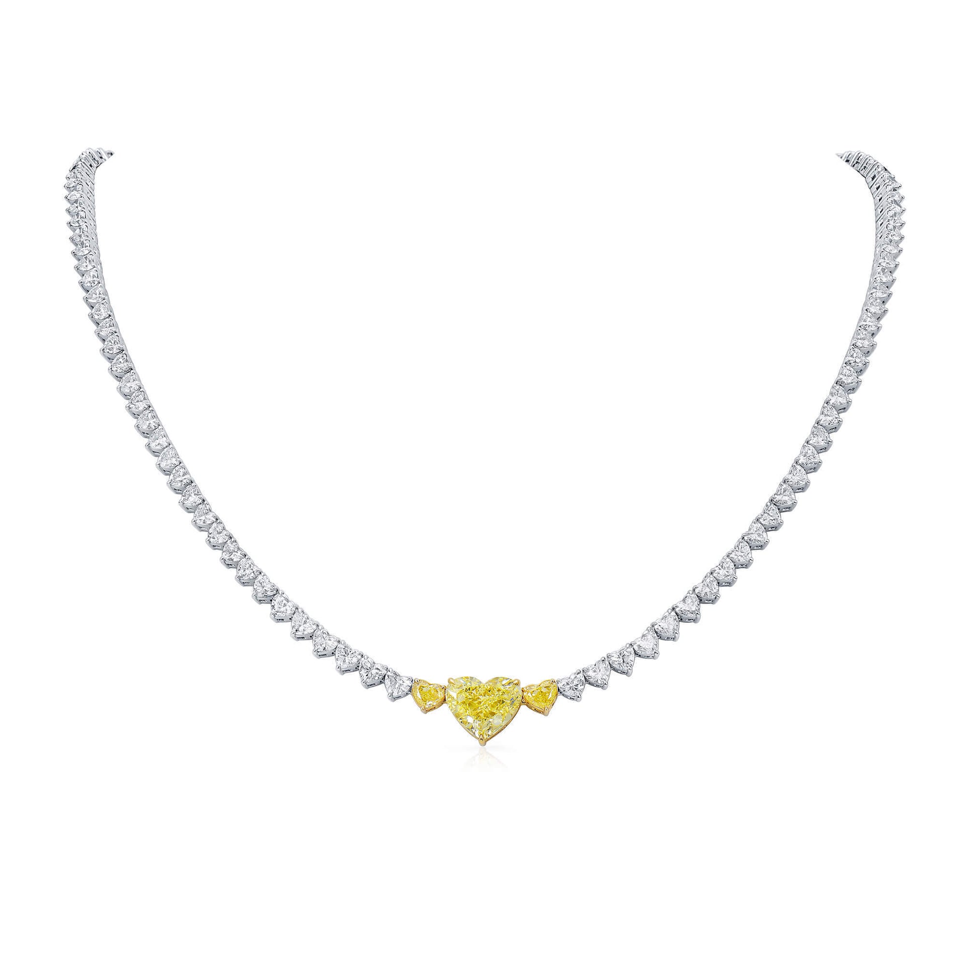 18K White & Yellow Gold Statement Necklace With 3.82 TCW Yellow Heart Shape Natural Diamond, GIA Certified