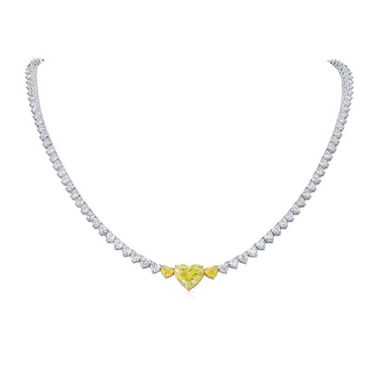 18K White & Yellow Gold Statement Necklace With 3.82 TCW Yellow Heart Shape Natural Diamond, GIA Certified