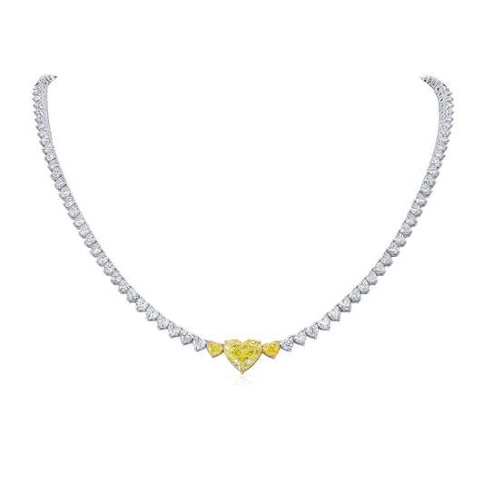 18K White & Yellow Gold Statement Necklace With 3.82 TCW Yellow Heart Shape Natural Diamond, GIA Certified