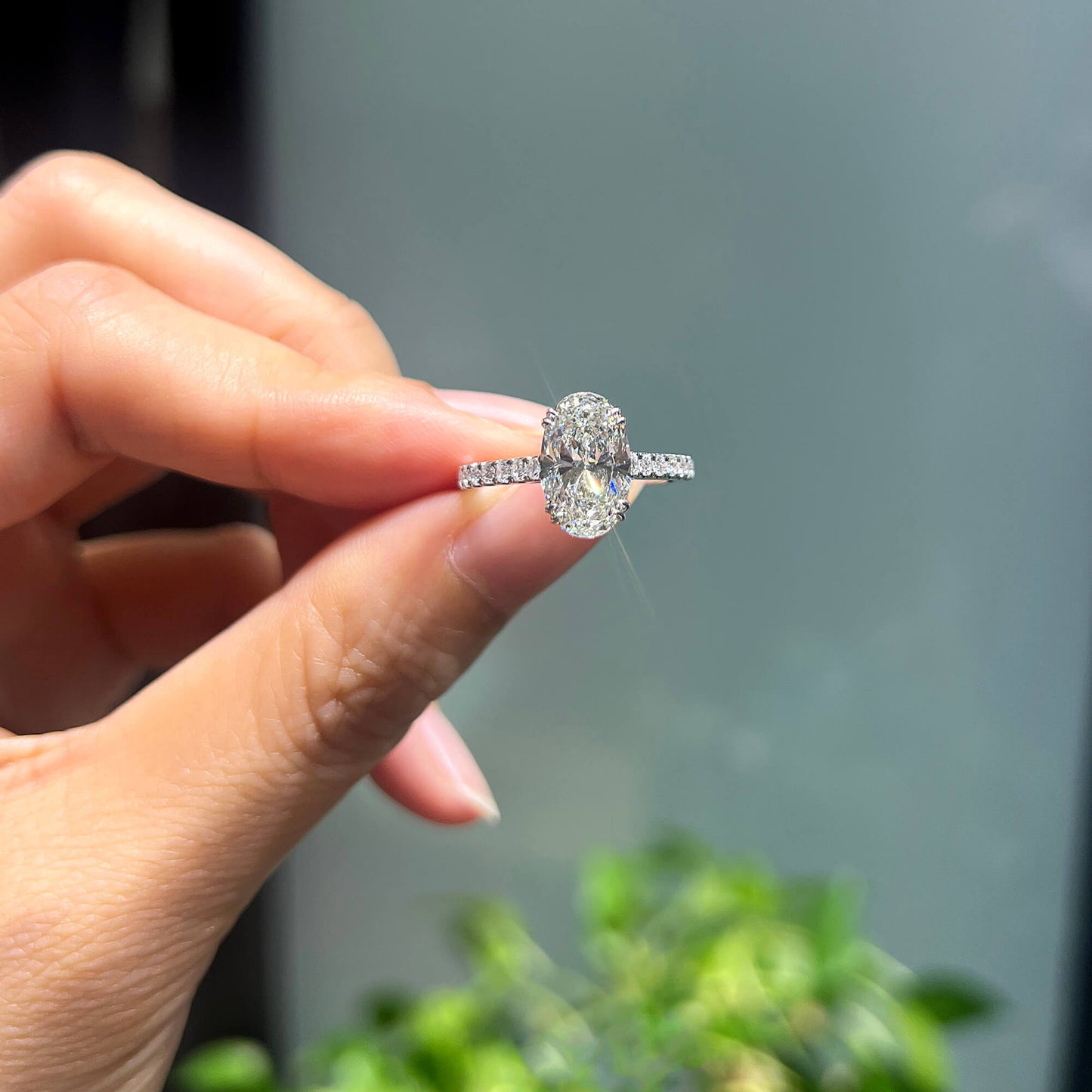 18K White Gold Statement Ring With 2.21 TCW Oval Shape Natural Diamond, GIA Certified