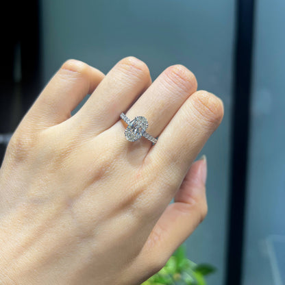18K White Gold Statement Ring With 2.21 TCW Oval Shape Natural Diamond, GIA Certified