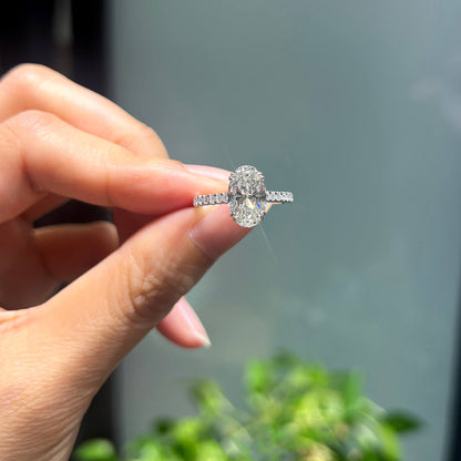 18K White Gold Statement Ring With 2.21 TCW Oval Shape Natural Diamond, GIA Certified