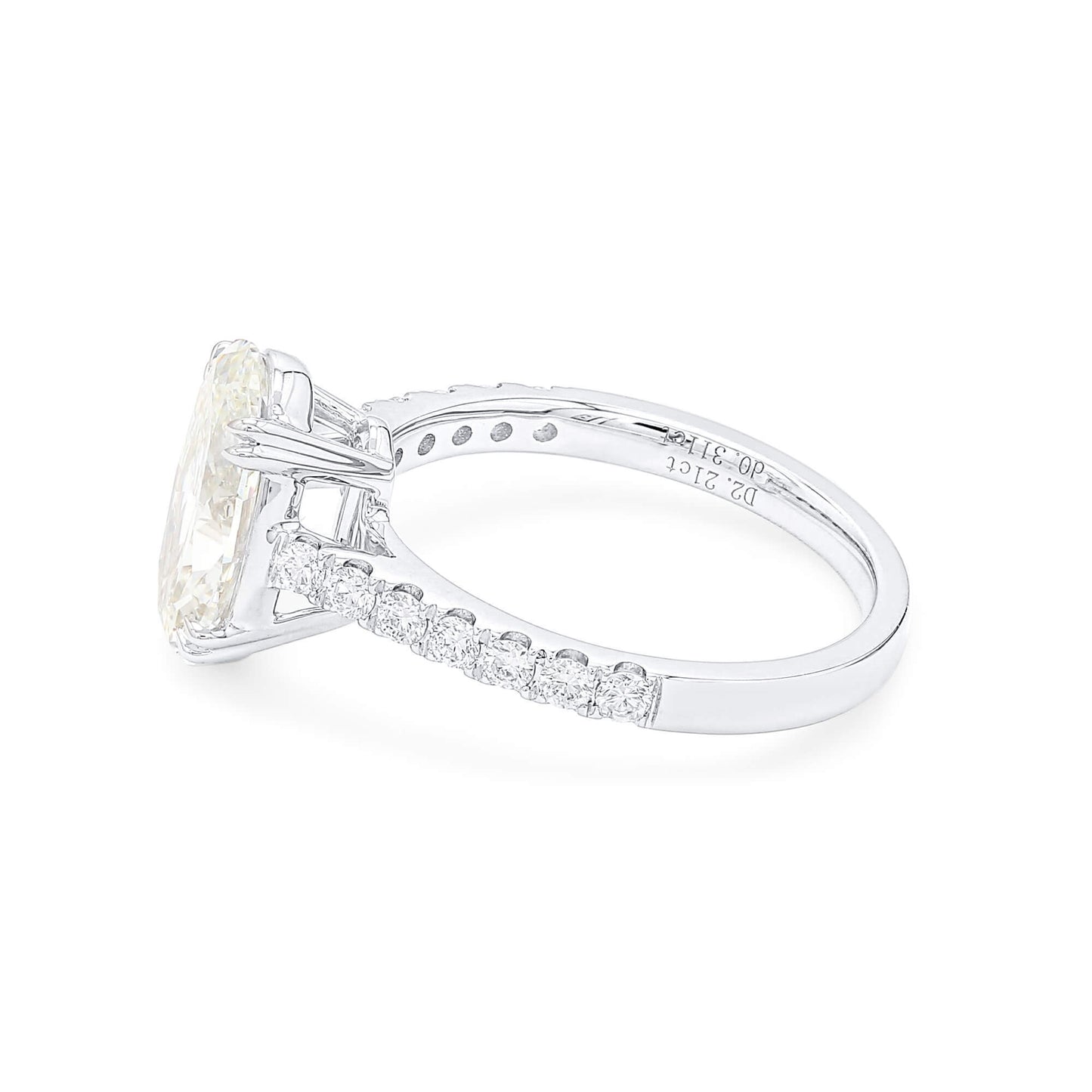 18K White Gold Statement Ring With 2.21 TCW Oval Shape Natural Diamond, GIA Certified