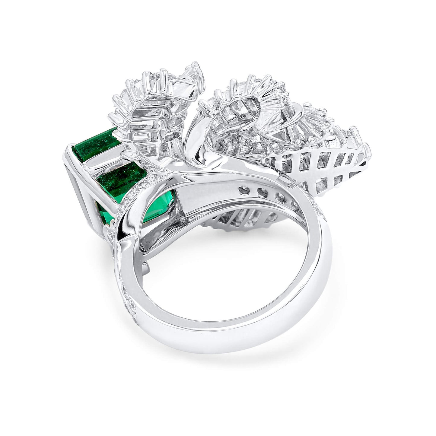 18K White Gold Statement Ring With 5.94 TCW Green Radiant Shape Natural Emerald, GRS Certified