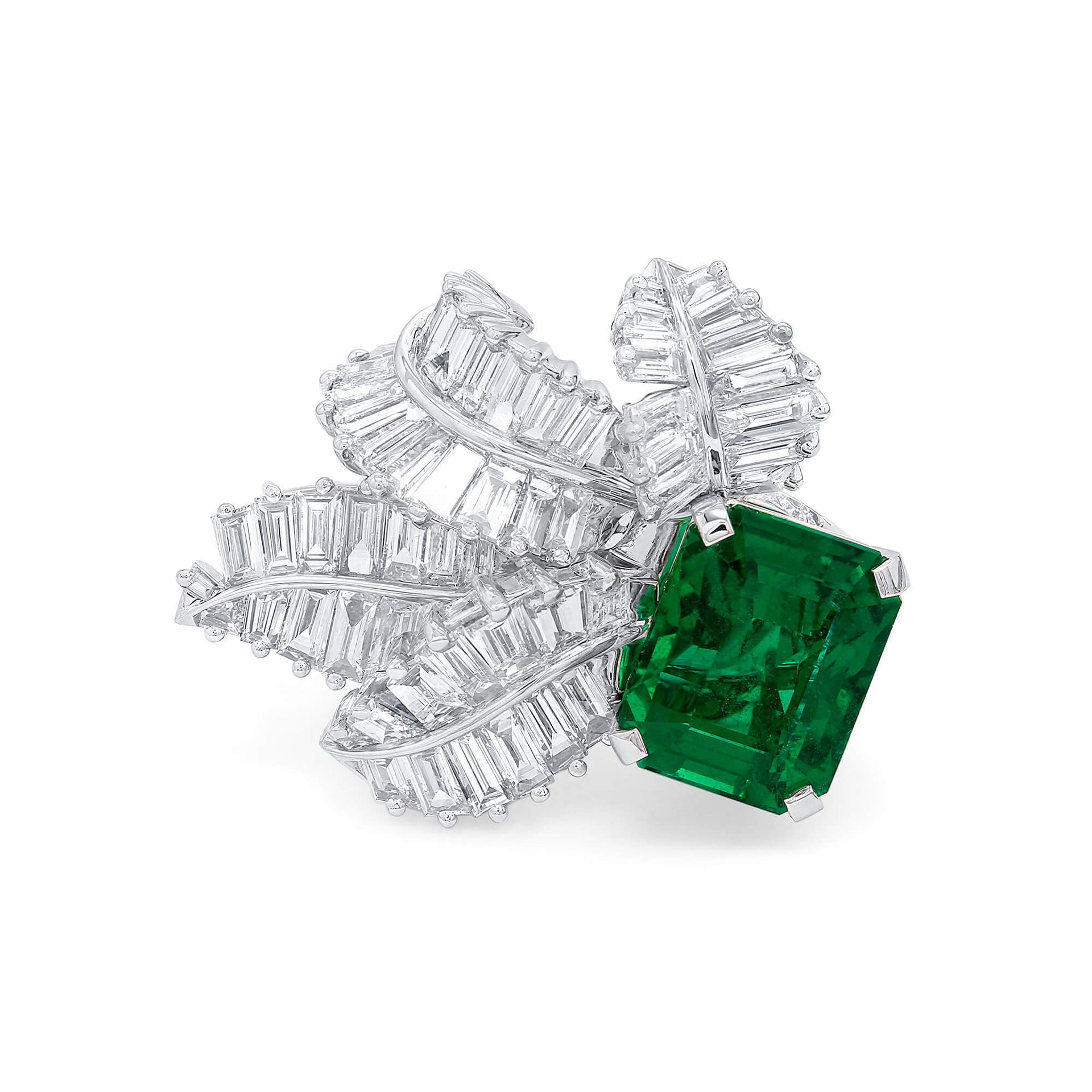 18K White Gold Statement Ring With 5.94 TCW Green Radiant Shape Natural Emerald, GRS Certified