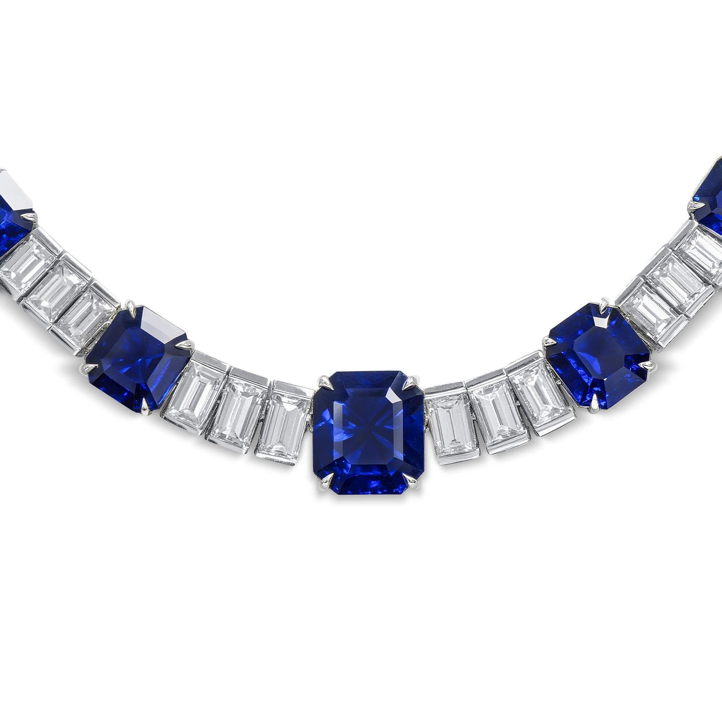18K White Gold Statement Necklace With 22.44 TCW Other Shape Natural Sapphire, GRS Certified