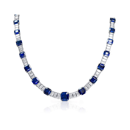 18K White Gold Statement Necklace With 22.44 TCW Other Shape Natural Sapphire, GRS Certified