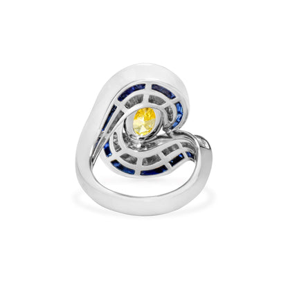 18K White Gold Statement Ring With 5.19 TCW Yellow Oval Shape Natural Diamond, GIA Certified