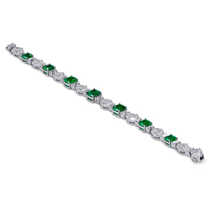 18K White Gold Statement Bracelet With 6.44 TCW Cushion Shape Natural Emerald, GRS Certified