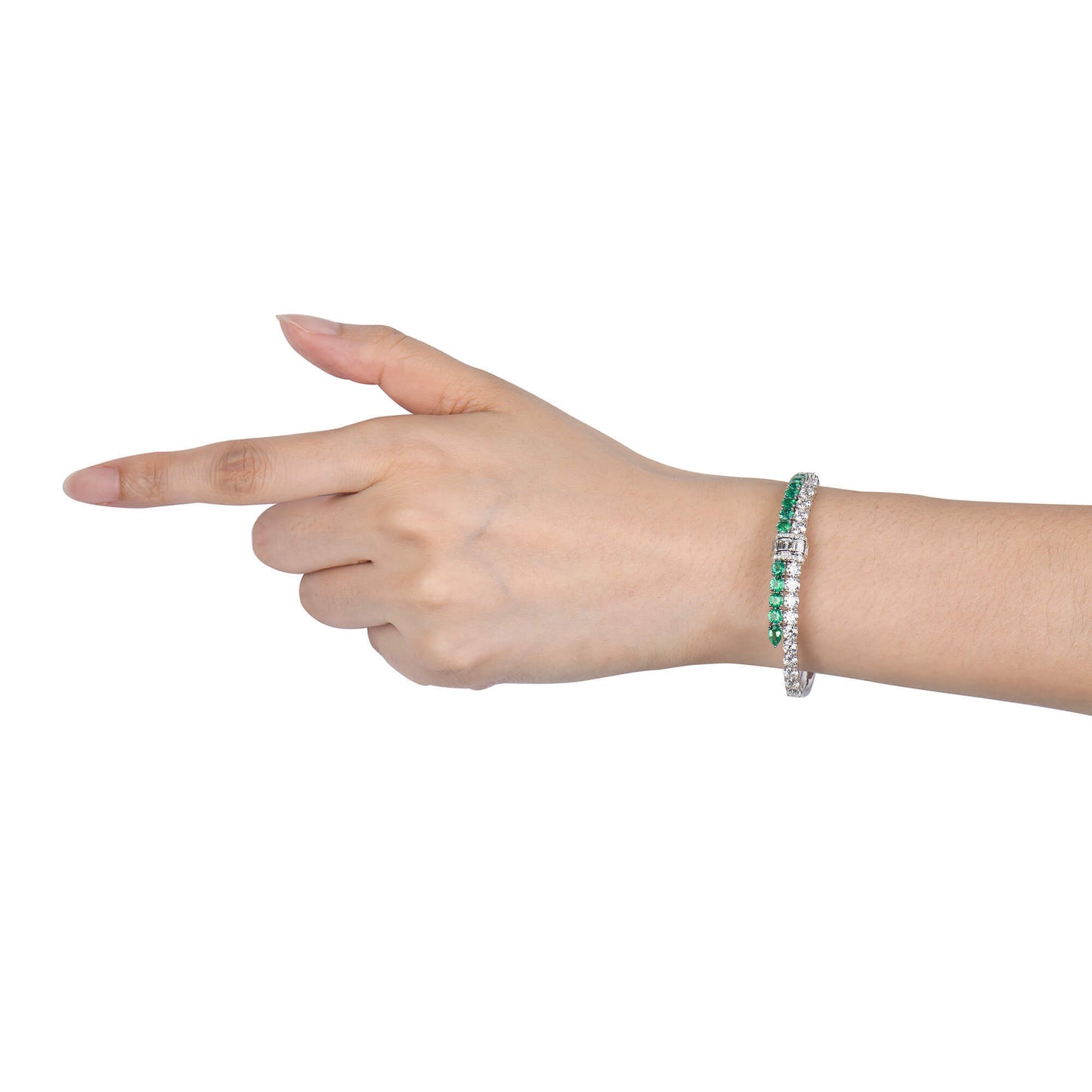 18K White Gold Statement Bracelet With 3.18 TCW Mix Shape Natural Emerald, GIA Certified