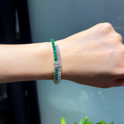 18K White Gold Statement Bracelet With 3.18 TCW Mix Shape Natural Emerald, GIA Certified