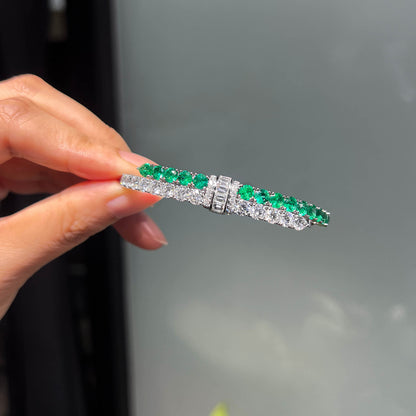 18K White Gold Statement Bracelet With 3.18 TCW Mix Shape Natural Emerald, GIA Certified