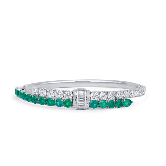 18K White Gold Statement Bracelet With 3.18 TCW Mix Shape Natural Emerald, GIA Certified
