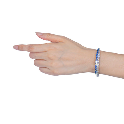 18K White Gold Statement Bracelet With 6.03 TCW Mix Shape Natural Sapphire, GIA Certified