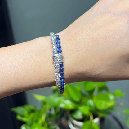 18K White Gold Statement Bracelet With 6.03 TCW Mix Shape Natural Sapphire, GIA Certified