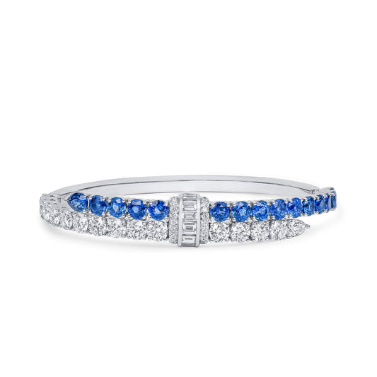 18K White Gold Statement Bracelet With 6.03 TCW Mix Shape Natural Sapphire, GIA Certified