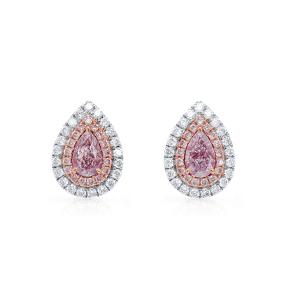 18K White & Rose Gold Statement Earrings With 0.61 TCW Pink Pear Shape Natural Diamond, GIA Certified