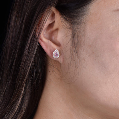 18K White & Rose Gold Statement Earrings With 0.61 TCW Pink Pear Shape Natural Diamond, GIA Certified