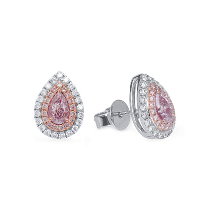 18K White & Rose Gold Statement Earrings With 0.61 TCW Pink Pear Shape Natural Diamond, GIA Certified