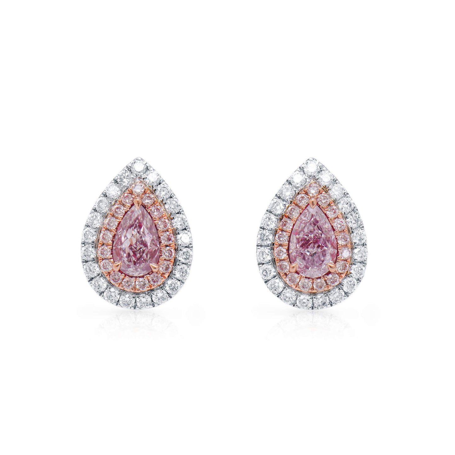 18K White & Rose Gold Statement Earrings With 0.61 TCW Pink Pear Shape Natural Diamond, GIA Certified