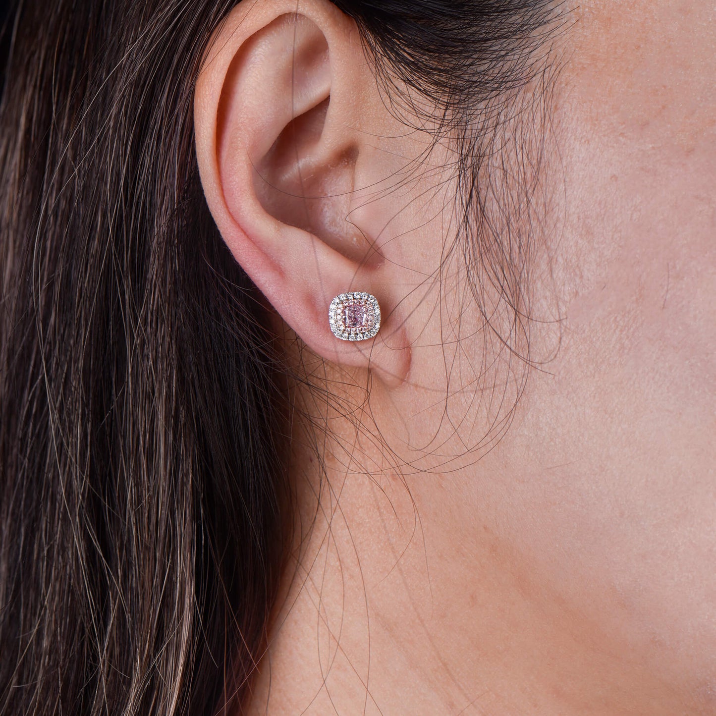 18K White & Rose Gold Statement Earrings With 0.66 TCW Pink Cushion Shape Natural Diamond, GIA Certified