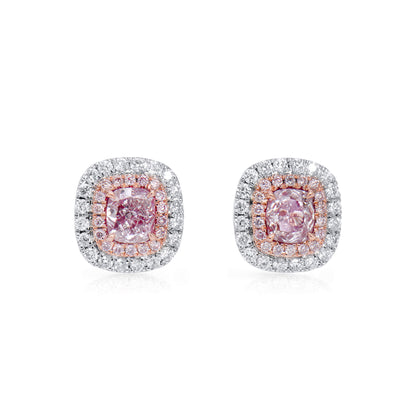 18K White & Rose Gold Statement Earrings With 0.66 TCW Pink Cushion Shape Natural Diamond, GIA Certified