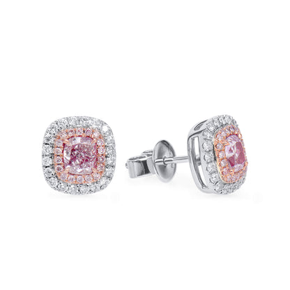 18K White & Rose Gold Statement Earrings With 0.66 TCW Pink Cushion Shape Natural Diamond, GIA Certified