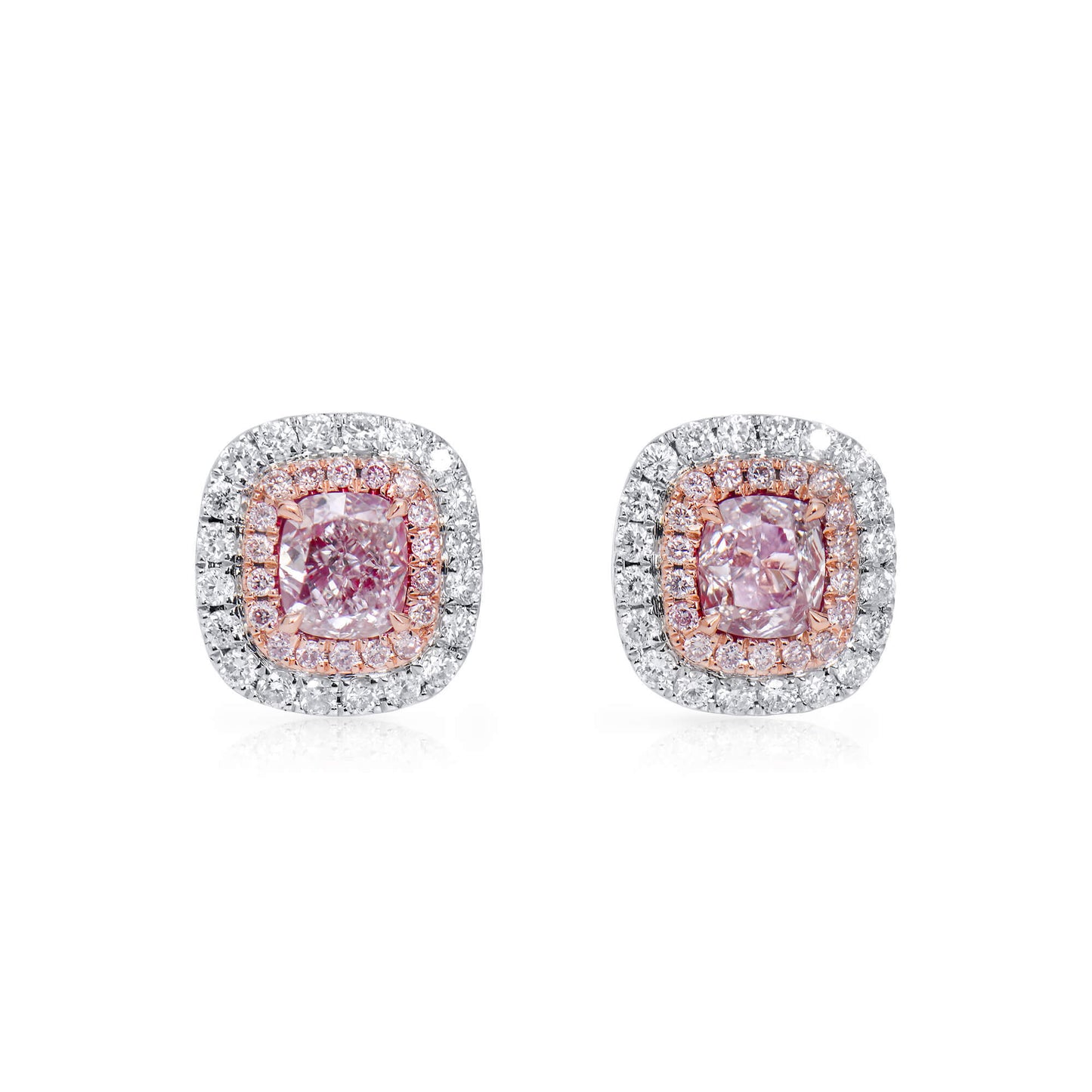 18K White & Rose Gold Statement Earrings With 0.66 TCW Pink Cushion Shape Natural Diamond, GIA Certified