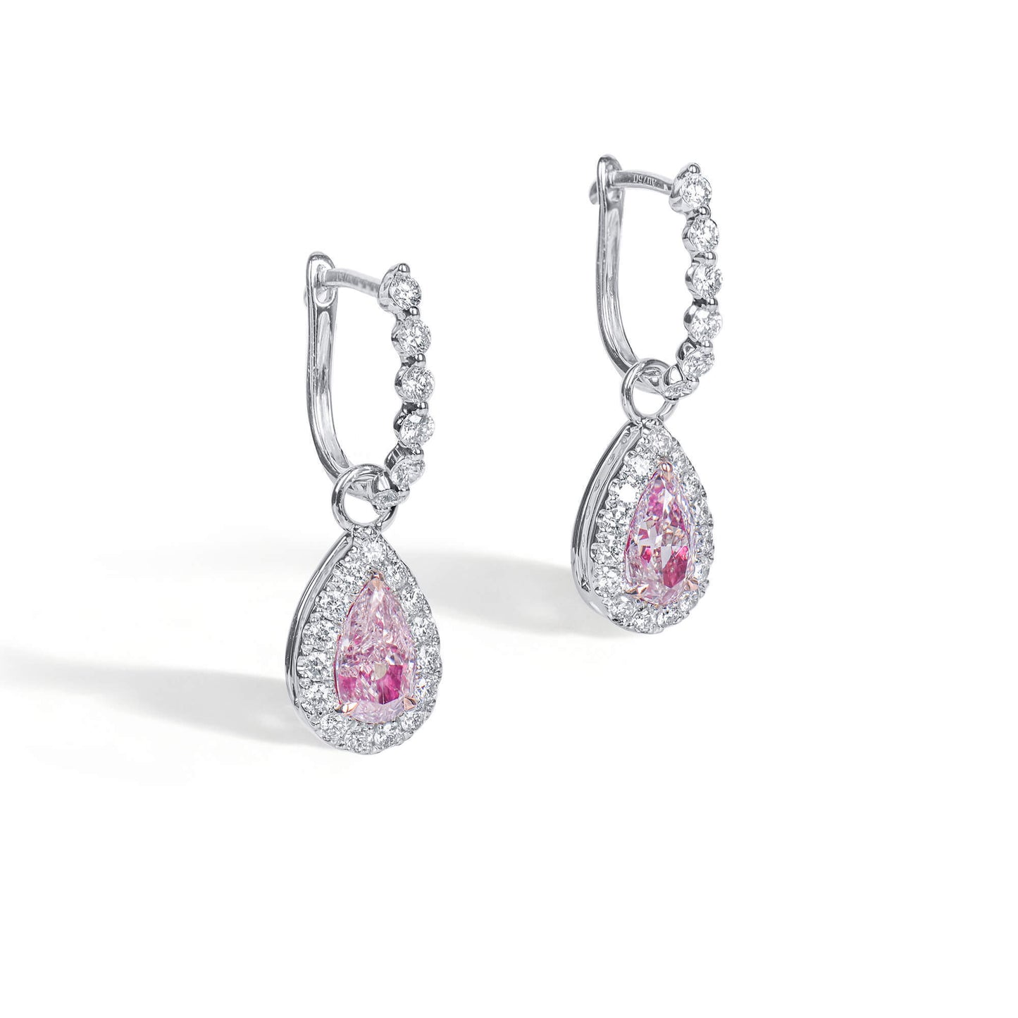 18K White & Rose Gold Statement Earrings With 1.06 TCW Pink Pear Shape Natural Diamond, GIA Certified