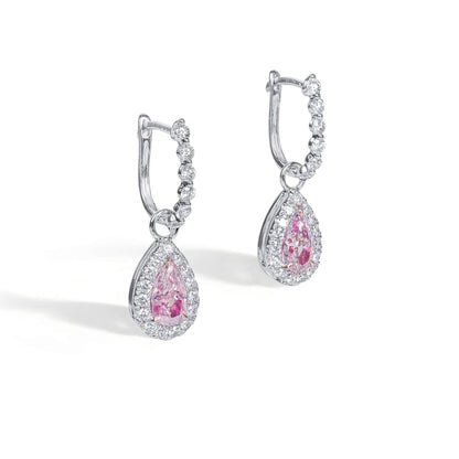 18K White & Rose Gold Statement Earrings With 1.06 TCW Pink Pear Shape Natural Diamond, GIA Certified