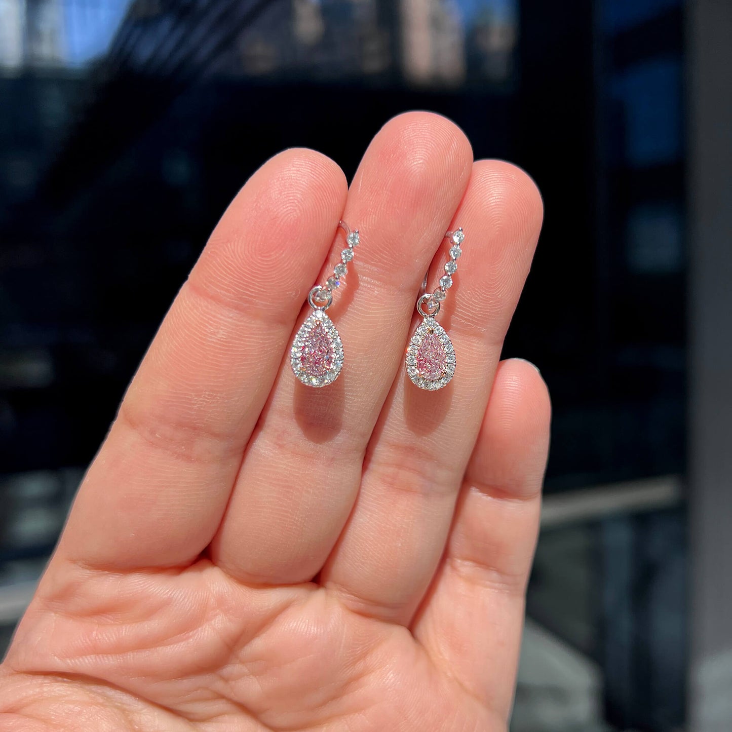 18K White & Rose Gold Statement Earrings With 1.06 TCW Pink Pear Shape Natural Diamond, GIA Certified