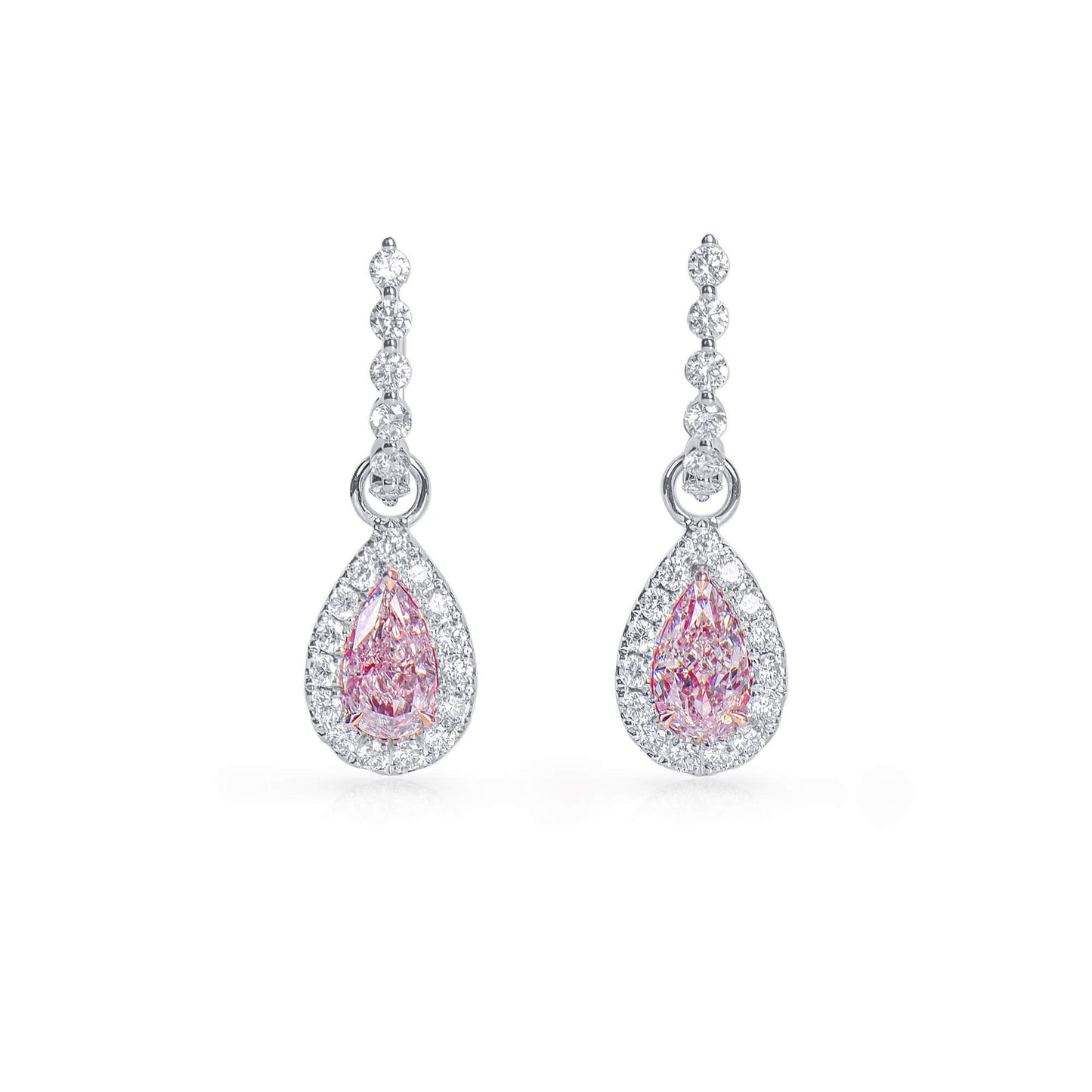 18K White & Rose Gold Statement Earrings With 1.06 TCW Pink Pear Shape Natural Diamond, GIA Certified