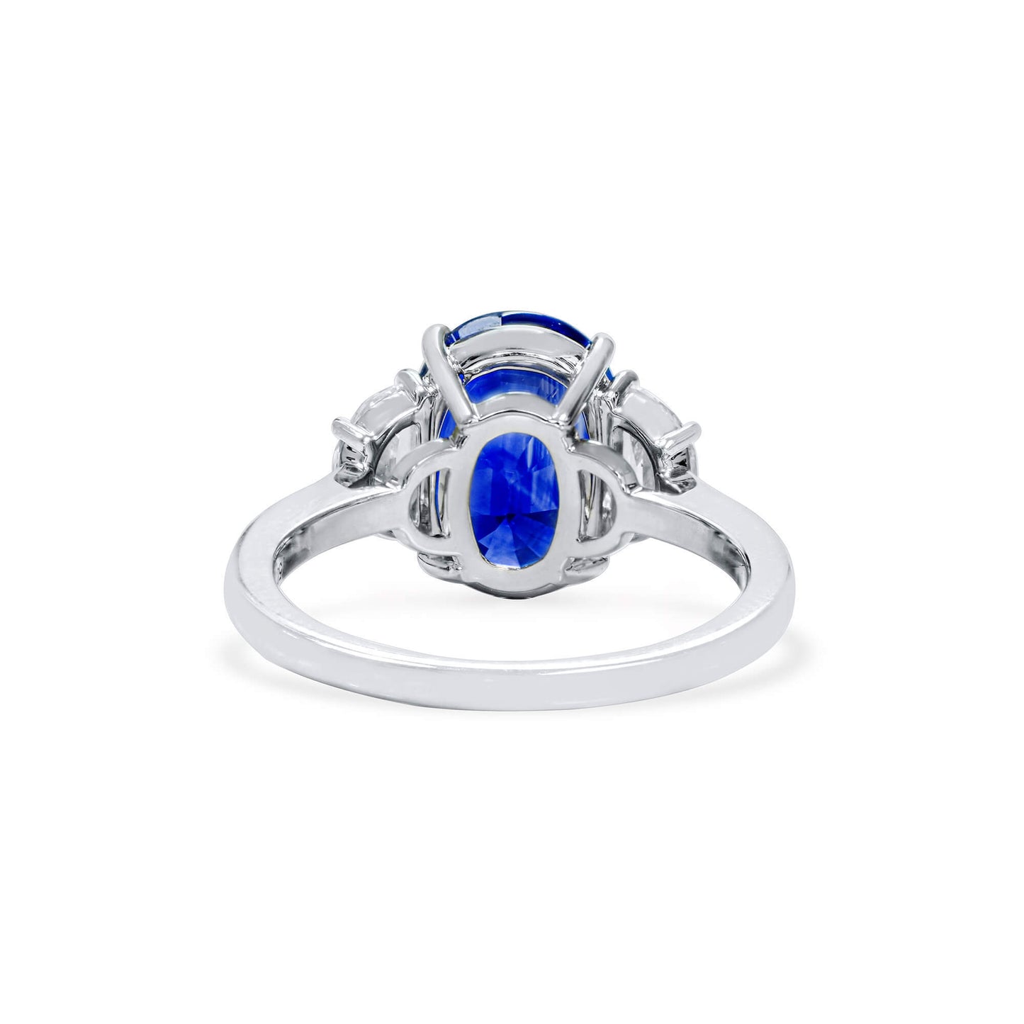 18K White Gold Statement Ring With 4.56 TCW Oval Shape Natural Sapphire, GRS Certified