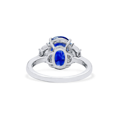 18K White Gold Statement Ring With 4.56 TCW Oval Shape Natural Sapphire, GRS Certified