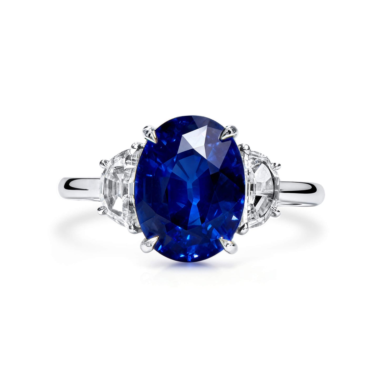 18K White Gold Statement Ring With 4.56 TCW Oval Shape Natural Sapphire, GRS Certified