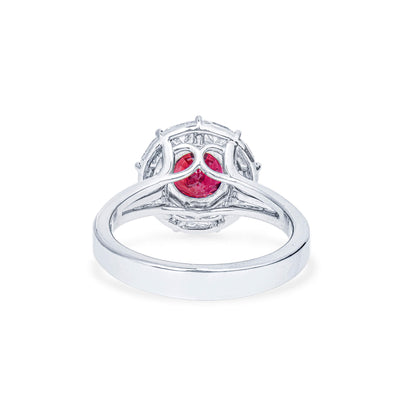 18K White Gold Statement Ring With 2.08 TCW Oval Shape Natural Ruby, GRS Certified