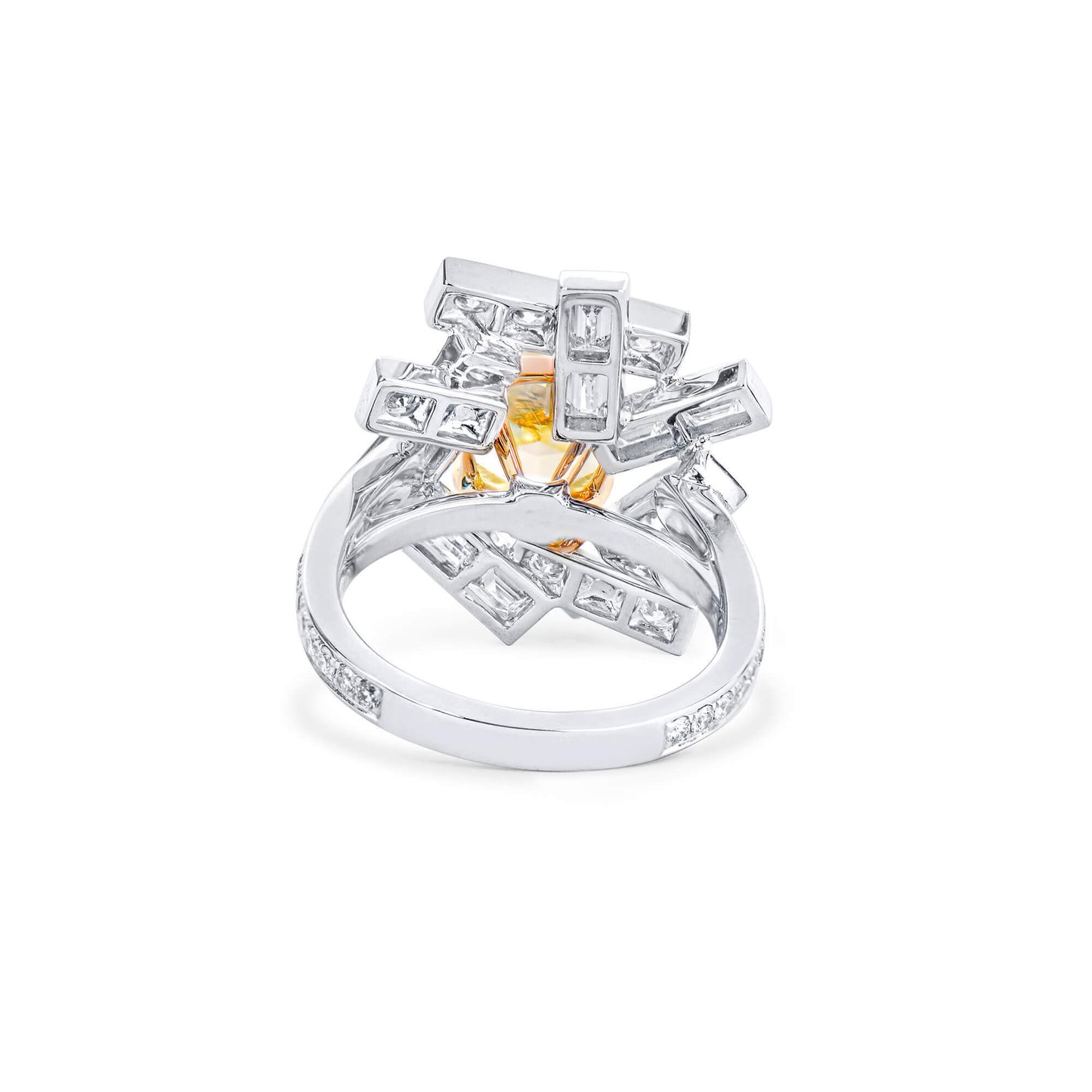 18K White & Yellow Gold Statement Ring With 3.00 TCW Yellow Cushion Shape Natural Diamond, GIA Certified