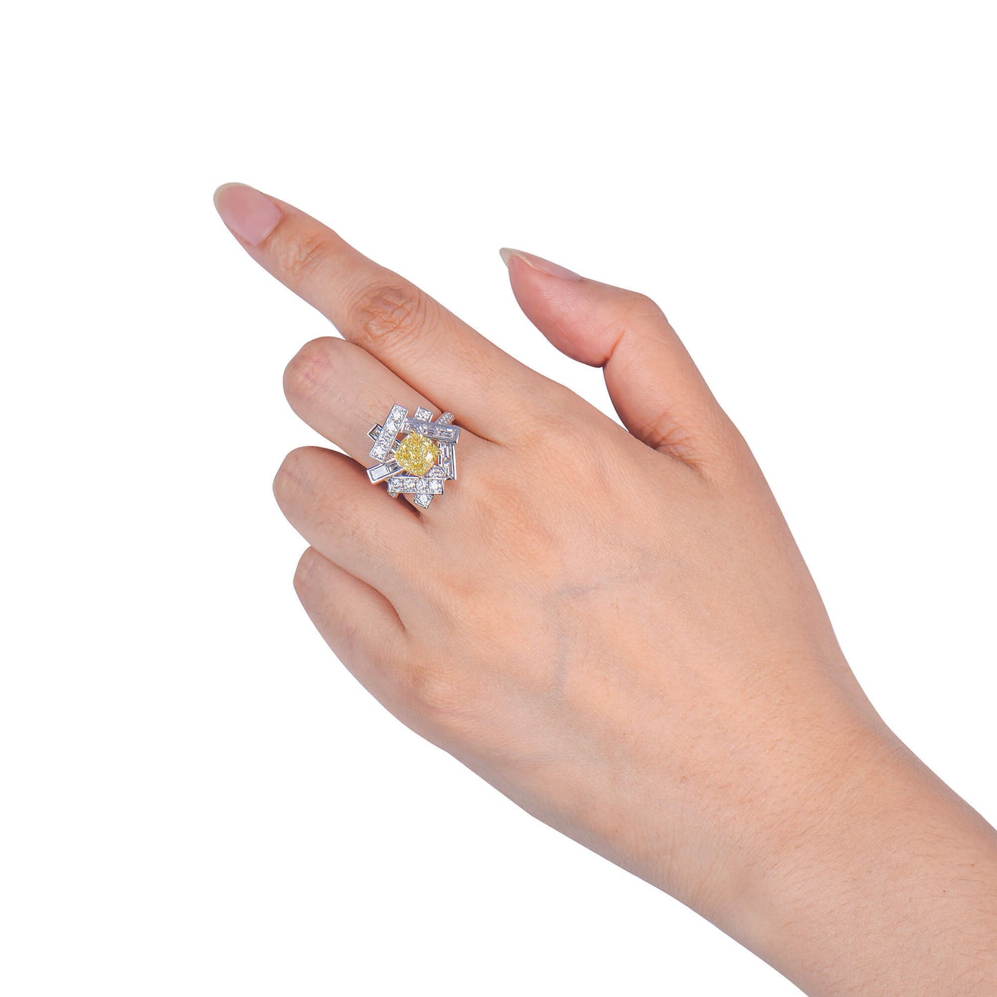 18K White & Yellow Gold Statement Ring With 3.00 TCW Yellow Cushion Shape Natural Diamond, GIA Certified